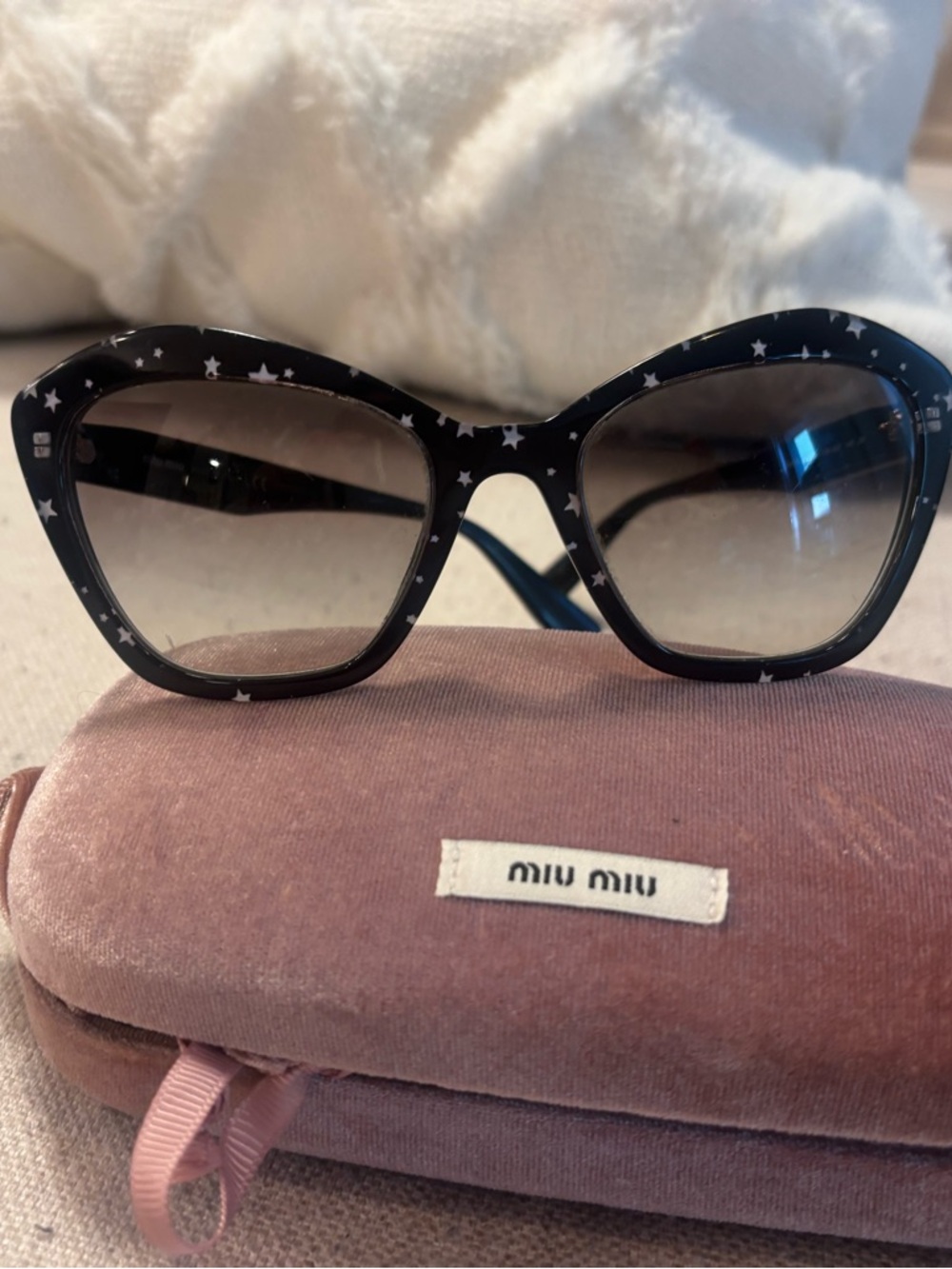 Miu Miu Black Star-Print Cat Eye Sunglasses with Gradient Lenses